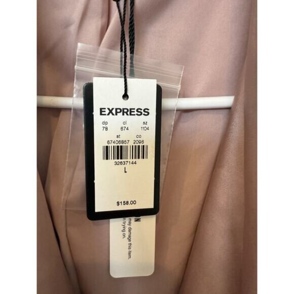 NEW EXPRESS SATIN TIE FRONT BLAZER L Mauve Dusty Pink - Picture 4 of 8